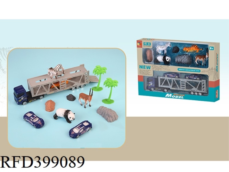 4 SIMULATION WILD ANIMALS WITH DOUBLE-DECKER TRANSPORT VEHICLES 2 ALLOY SIMULATION POLICE CARS