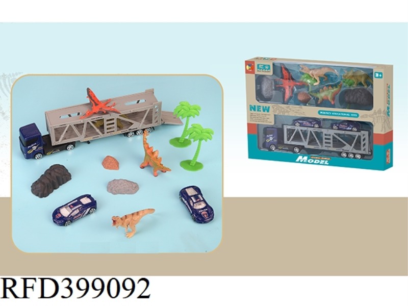 4 SIMULATION DINOSAURS WITH DOUBLE-DECKER TRANSPORT VEHICLES 2 ALLOY SIMULATION POLICE CARS