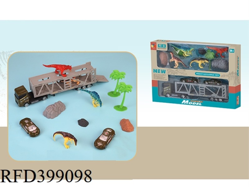 4 SIMULATION DINOSAURS WITH DOUBLE-DECKER TRANSPORT VEHICLES 2 ALLOY SIMULATION MILITARY VEHICLES