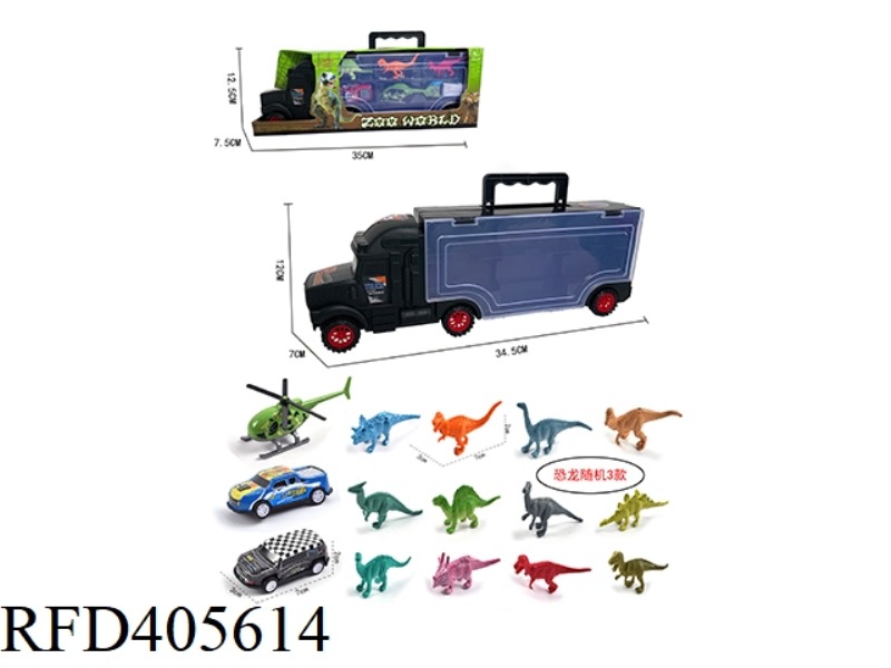 35CM PORTABLE CONTAINER TRUCK 3 DINOSAURS + 2 TIN CARTS + 1 AIRPLANE