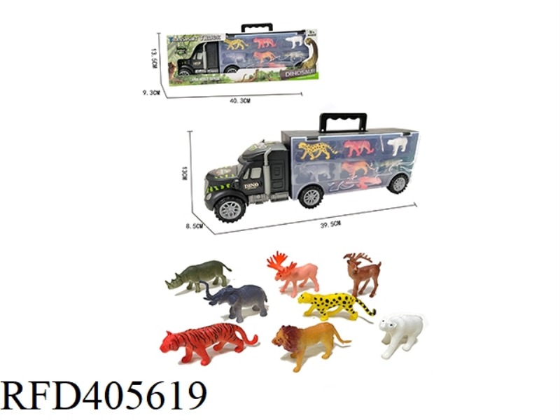 40CM PORTABLE TRAILER CONTAINER TRUCK WITH 8 PVC ANIMALS