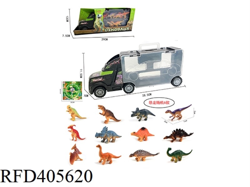 29CM PORTABLE TRAILER CONTAINER TRUCK WITH 6 POLYCHLORINATED DINOSAURS