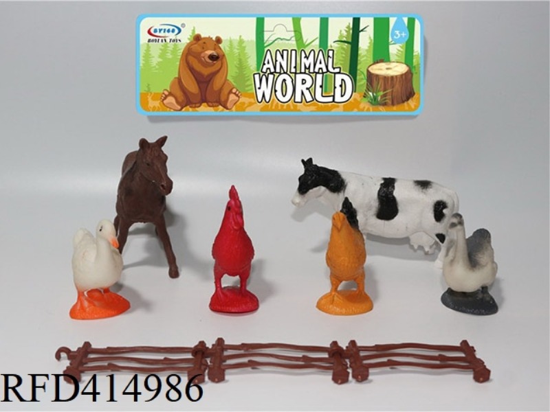 6-PIECE FARM ANIMAL SET WITH FENCE