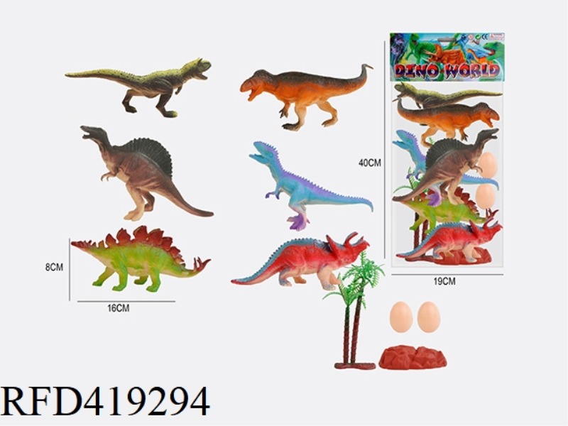 6.2 INCH 10PCS DINOSAUR ANIMAL SUIT 6 ANIMALS + 2 EGGS + 1 TREE + 1 STONE