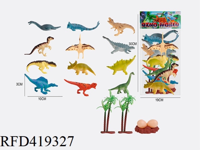 3.5 INCH 17PCS SMALL DINOSAUR ANIMAL SET WITH 12 DINOSAURS + 2 TREES + 2 EGGS + 1 NEST