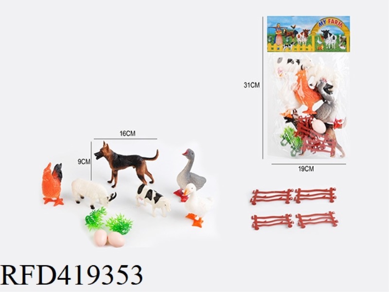 5.6 INCH + 4 INCH 14 FARM ANIMAL SET 6 ANIMALS + 4 FENCES + 2 EGGS + 2 GRASS