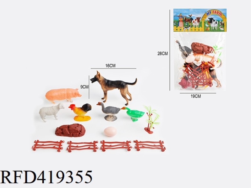 5.6 INCH + 3.2 INCH 13PCS FARM ANIMAL SET 6 ANIMALS + 4 FENCES + 1 TREE + 1 EGG + 1 STONE
