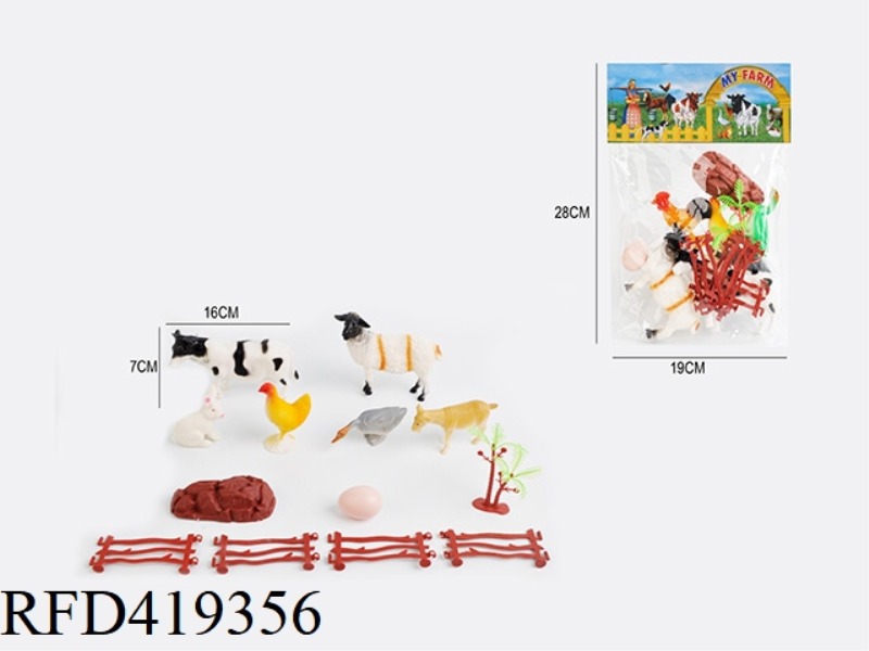 5.6 INCH + 3.2 INCH 13PCS FARM ANIMAL SET 6 ANIMALS + 4 FENCES + 1 TREE + 1 EGG + 1 STONE