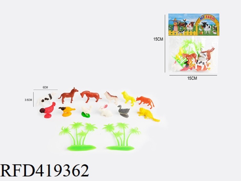 2.5 INCH 14PCS FARM ANIMAL SET WITH 12 ANIMALS + 2 TREES