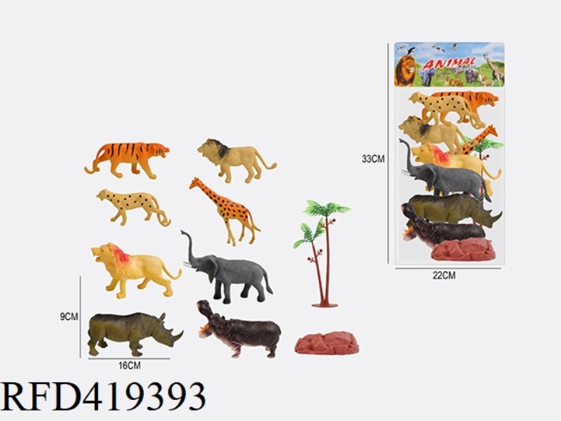 6 INCH + 3.5 INCH 10PCS WILD ANIMAL SUIT 8 ANIMALS + 1 TREE + 1 STONE