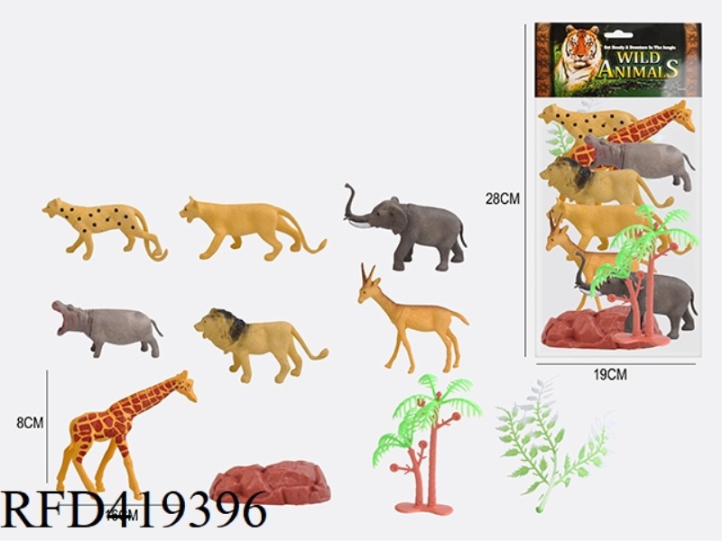 3.5 INCH 10PCS WILD ANIMAL SUIT 7 ANIMALS + 1 TREE + 1 STONE + 1 GRASS