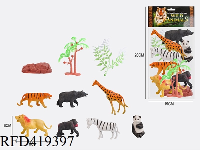 3.5 INCH 10PCS WILD ANIMAL SUIT 7 ANIMALS + 1 TREE + 1 STONE + 1 GRASS