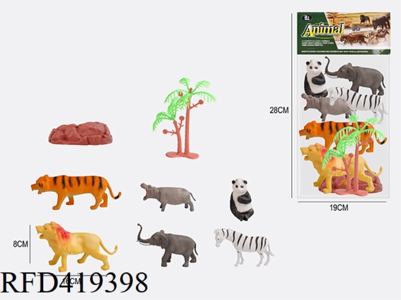 3.5 INCH 8PCS WILD ANIMAL SUIT 6 ANIMALS + 1 STONE + 1 TREE