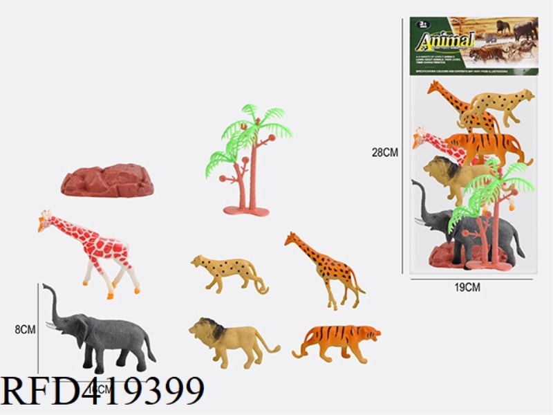 6 INCH + 3.5 INCH 8PCS WILD ANIMAL SUIT 6 ANIMALS + 1 STONE + 1 TREE