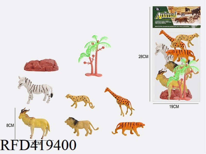 6 INCH + 3.5 INCH 8PCS WILD ANIMAL SUIT 6 ANIMALS + 1 STONE + 1 TREE