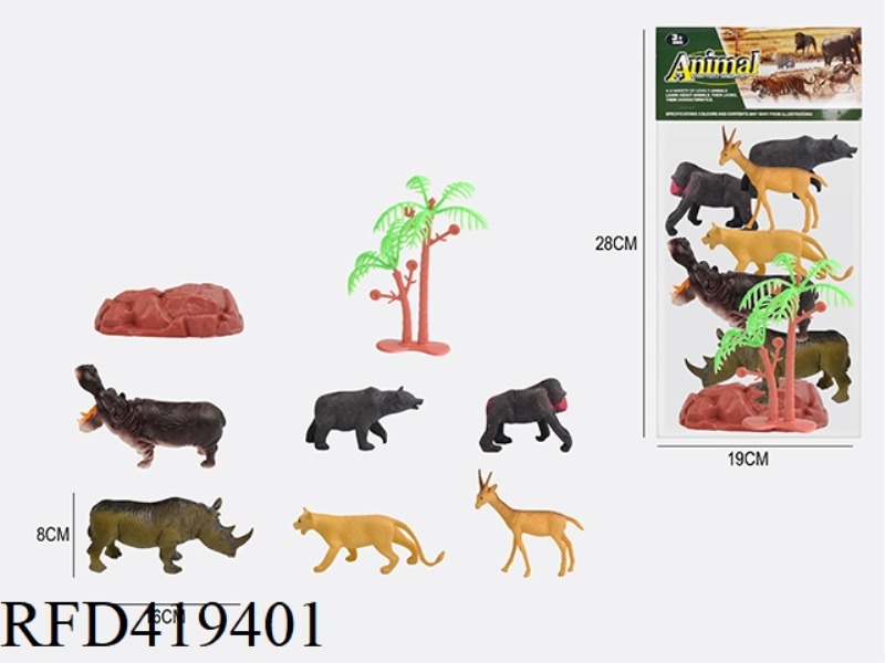 6 INCH + 3.5 INCH 8PCS WILD ANIMAL SUIT 6 ANIMALS + 1 STONE + 1 TREE