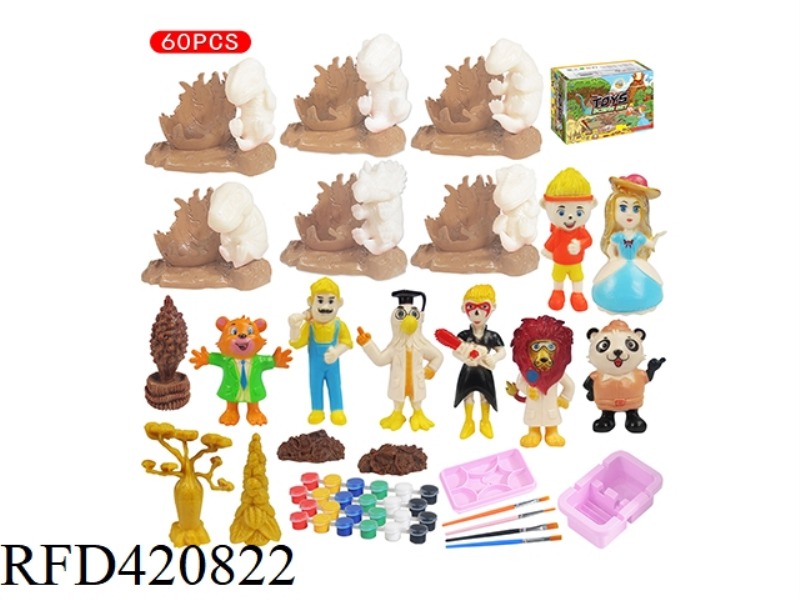 6 SETS OF PAINTED DINOSAUR BABY WHITE BLANK MODEL GRAFFITI EGG NEST TREE STONE SET + 8 COLOR DOLL MO