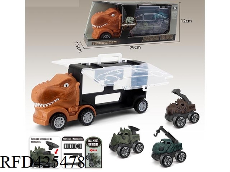 TYRANNOSAURUS STORAGE CAR + PULL BACK DINOSAUR ENGINEERING CAR 3 PCS