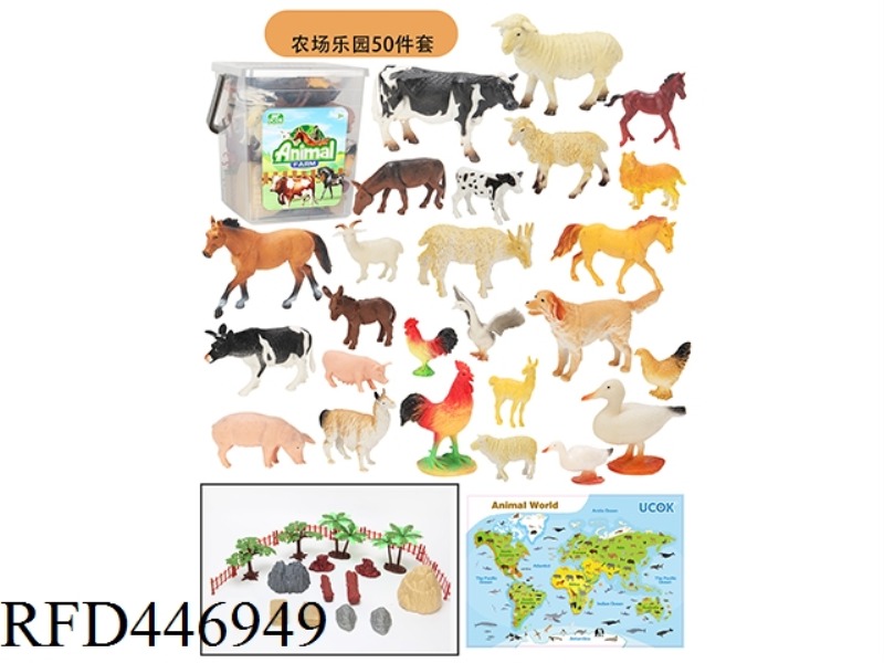 50 PIECE RANCH ANIMAL COLLECTION BARREL