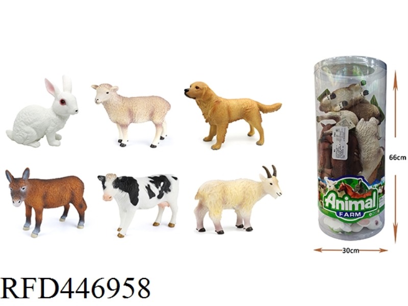 6 TYPES OF 12 40CM ENAMEL FARM ANIMALS IN BARRELS