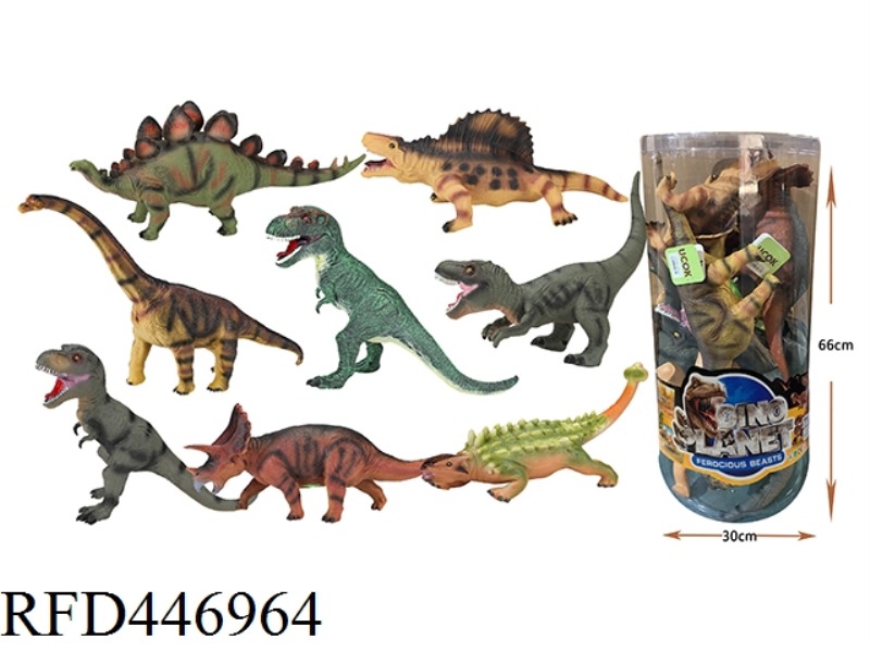 8 50CM ENAMEL SOUNDING DINOSAURS IN BARRELS