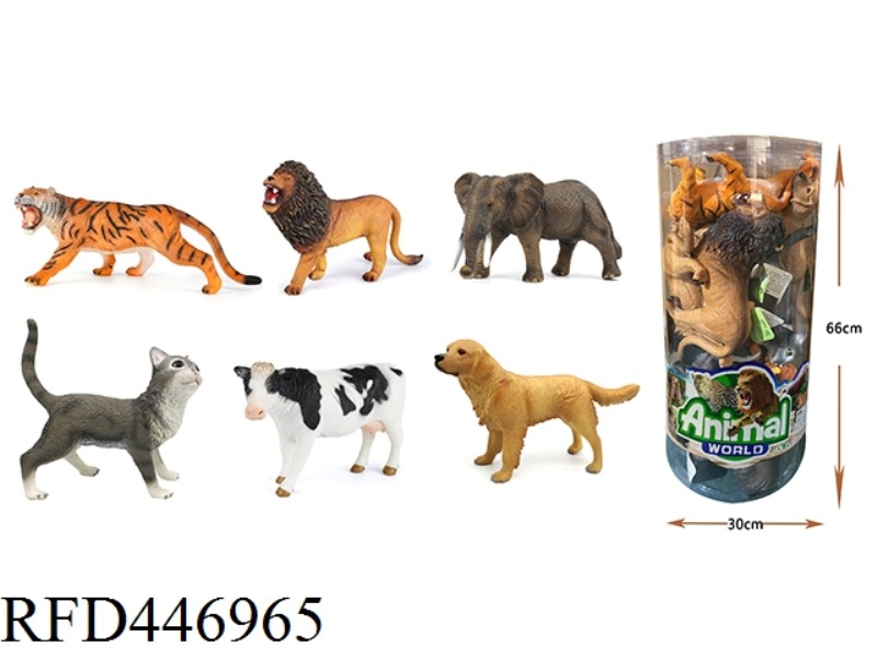6 TYPES OF 12 40CM ENAMEL SOUNDING ANIMALS IN BARRELS