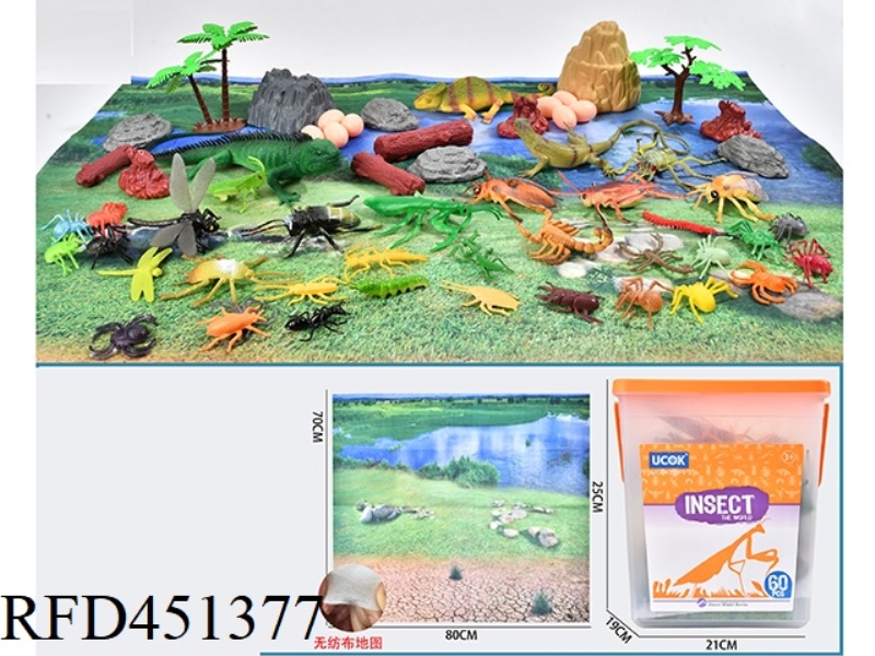 60 PIECE BUCKET SET OF CRAWLING INSECTS (WITH NON-WOVEN MAP)