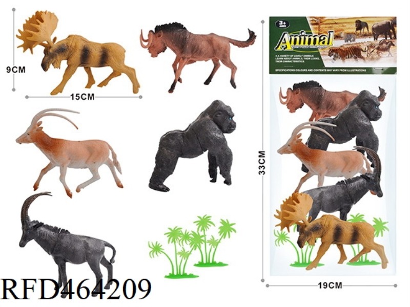 7PCS WILD ANIMAL SET 5 6-INCH WILD ANIMALS +2 TREES