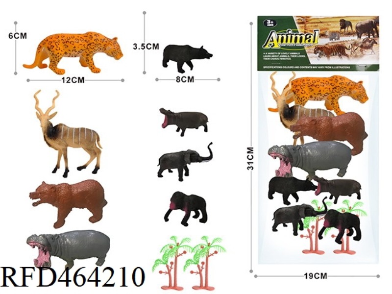 10PCS WILD ANIMAL SET 4 5-INCH WILD ANIMALS +4 3.5-INCH WILD ANIMALS +2 TREES