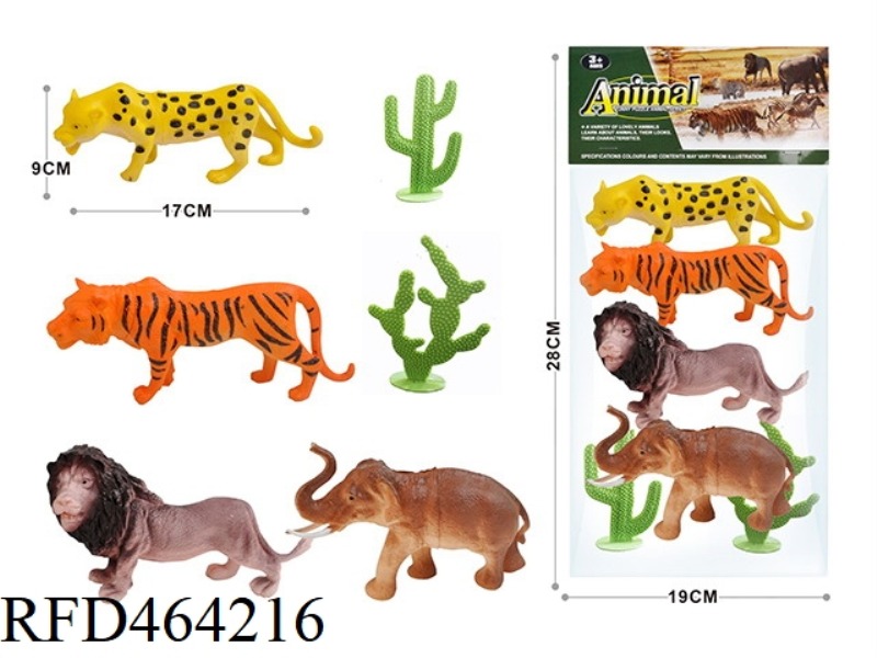 6PCS WILD ANIMAL SET 4 7-INCH WILD ANIMALS +2 TREES