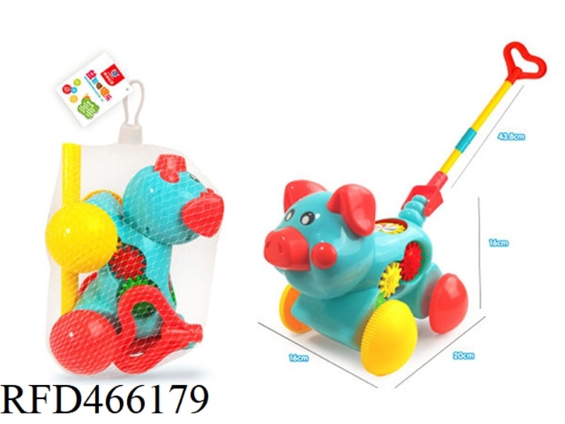 PUZZLE TODDLER PUSH ROTATING GEAR PIG (MONOCHROME BLUE)