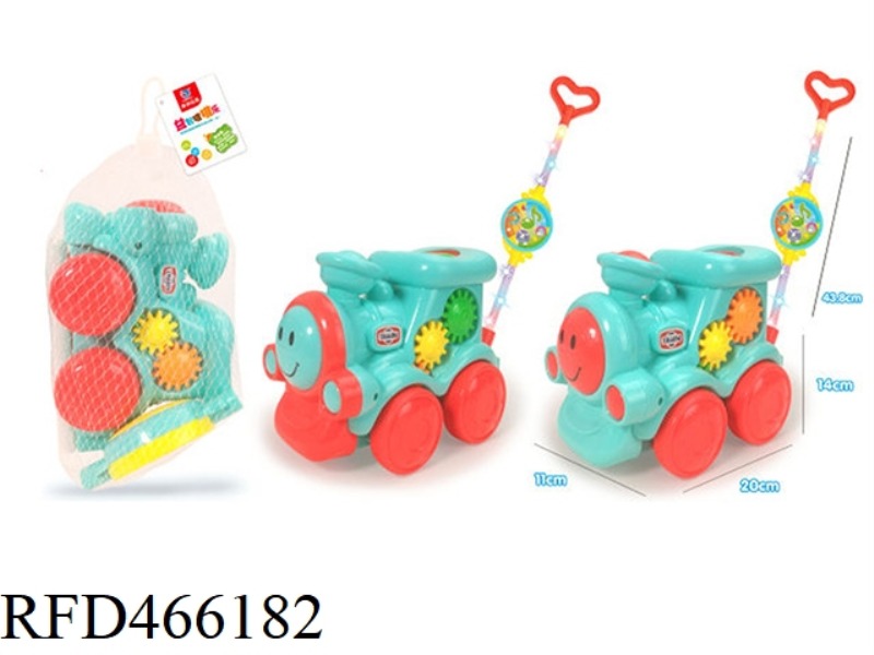 PUZZLE WALKING HAND PUSH ROTATING GEAR TRAIN (TWO COLORS) WITH LIGHT AND MUSIC