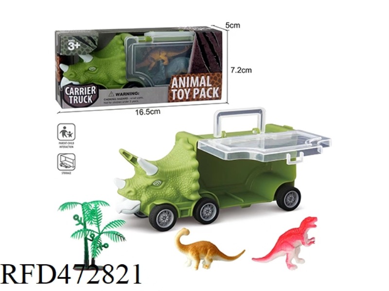 SMALL TRICERATOPS STORAGE CAR +2 DINOSAURS AND 1 TREE