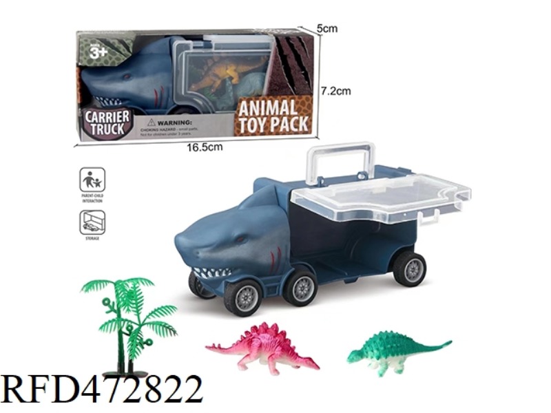 SMALL SHARK STORAGE CAR +2 DINOSAURS AND 1 TREE