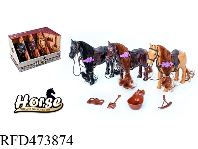 MANGER DISPLAY BOX 3 ORNAMENT HORSES + ACCESSORIES