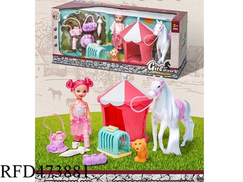 SCENE TENT + 3.5 INCH VILLAIN + OUTDOOR TRAVEL PICNIC SET + PONY + PUPPY + DOG HOUSE