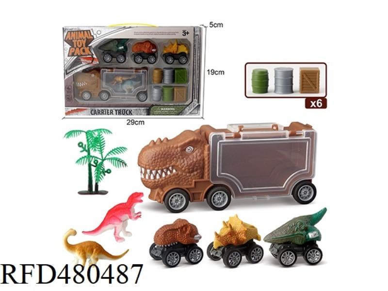 LITTLE TYRANNOSAURUS REX STORAGE CART + 3 DINOSAUR CARS + 2 DINOSAURS + 1 TREE + 6 ACCESSORIES