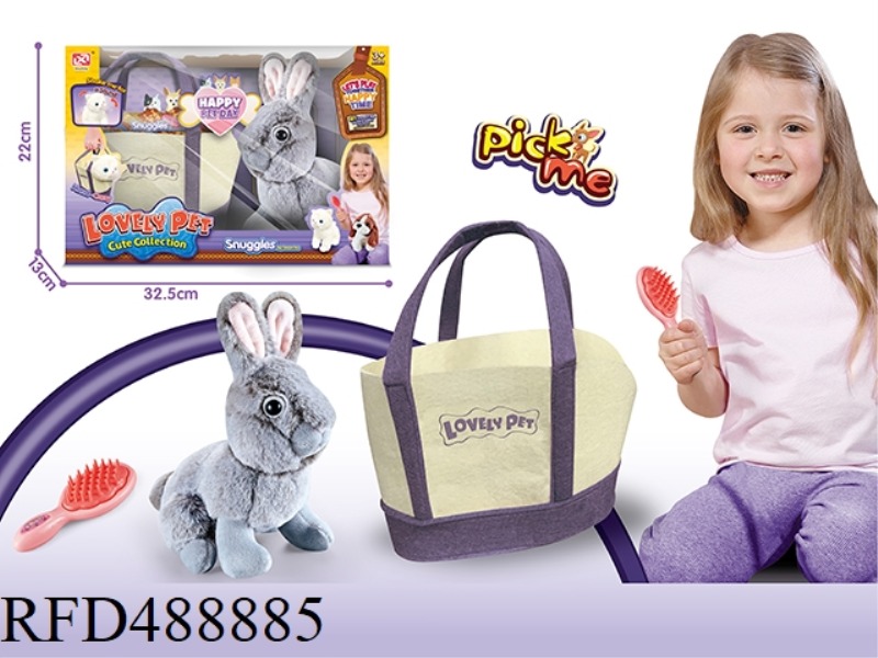 PLUSH RABBIT PURE GREY DUTCH RABBIT +BB WHISTLE + HOLDING BAG (3PCS)
