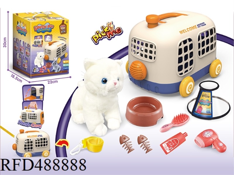 PET BUS CARRIER + FLUFFY CAT PURE WHITE ENGLISH SHORT CAT +BB WHISTLE + CARE KIT + BUS ROPE + ELIZAB