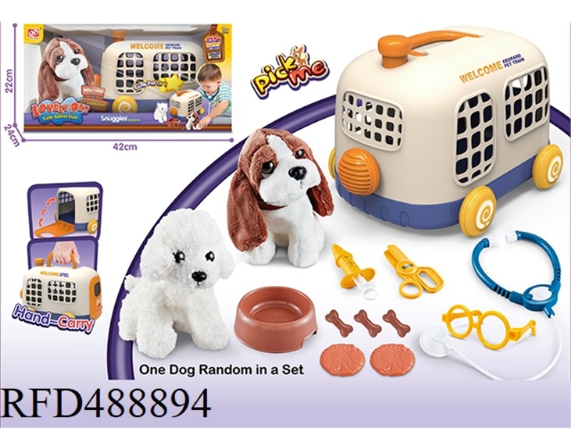 PET BUS CARRIER + STUFFED DOG BASSET/TEDDY MIX + MEDICAL KIT (12PCS) MIX