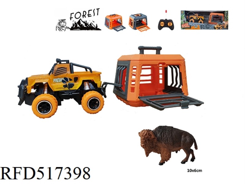 FOREST HUNTER OF 1:43 BARTON REMOTE CONTROL CAR TOWING CAGE HUNTING YAK, SLIDABLE