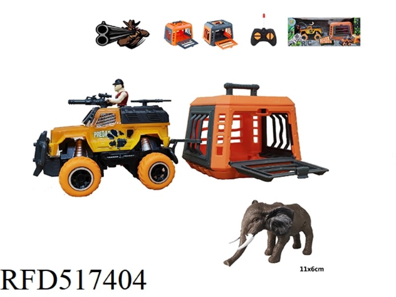 1:43 REMOTE CONTROLLED TRAPPER CART DRAGS CAGE TO HUNT ELEPHANT, CAN SLIDE