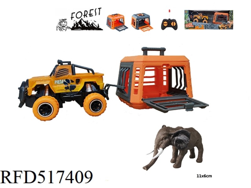 FOREST HUNTER OF 1:43 BARTON REMOTE CONTROL CAR TOWING CAGE HUNTING ELEPHANT, SLIDABLE