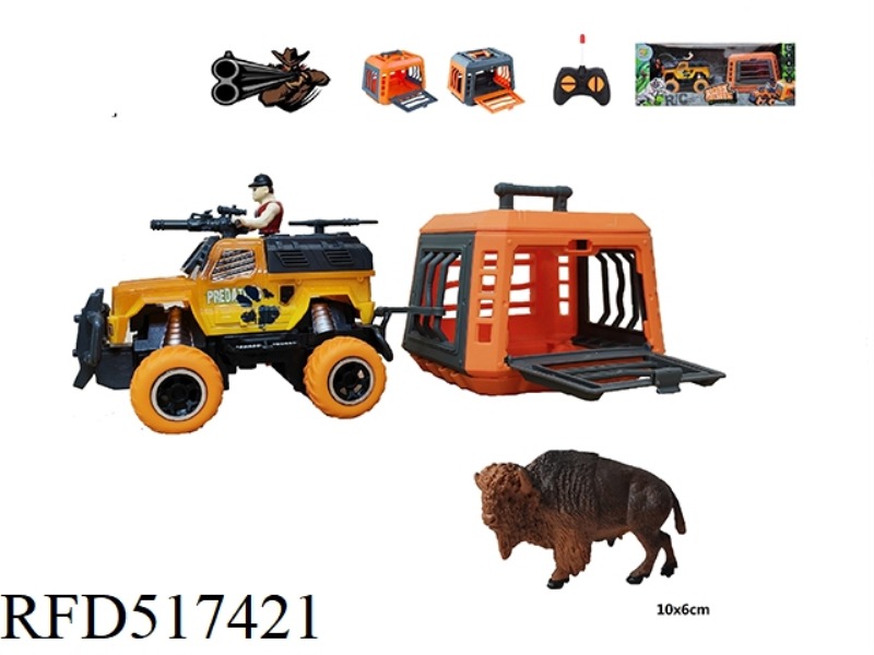 1:43 REMOTE CONTROL TRAPPING VEHICLE TOWING CAGE HUNTING YAKS, SLIPPABLE