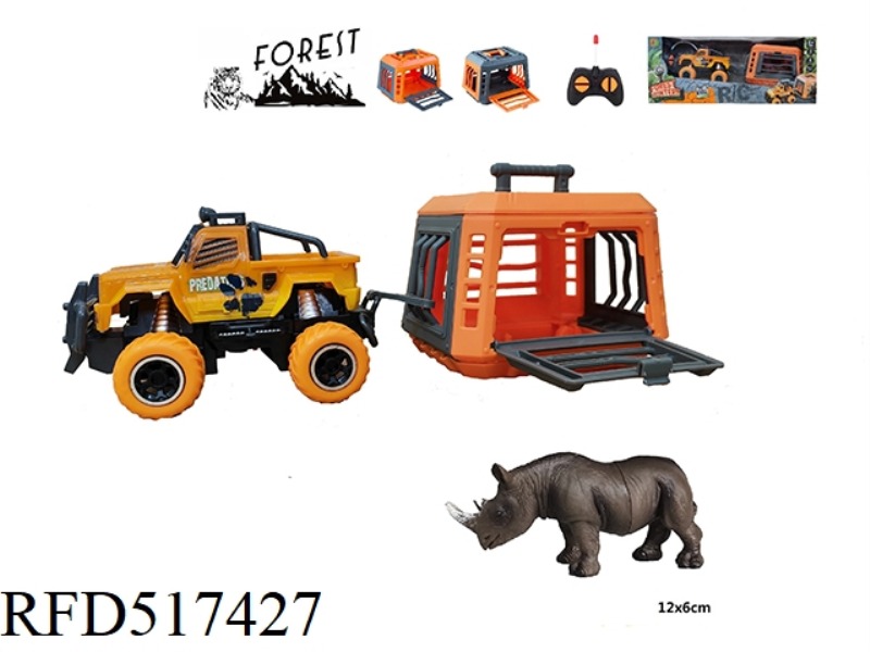 FOREST HUNTER OF 1:43 BARTON REMOTE CONTROL CAR TOWING CAGE HUNTING RHINO, SLIDABLE
