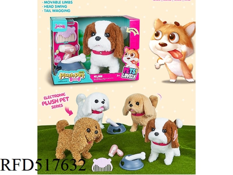 ELECTRIC PLUSH + LARGE DOG + HAIR DRYER + COMB + DOG BOWL + BONE