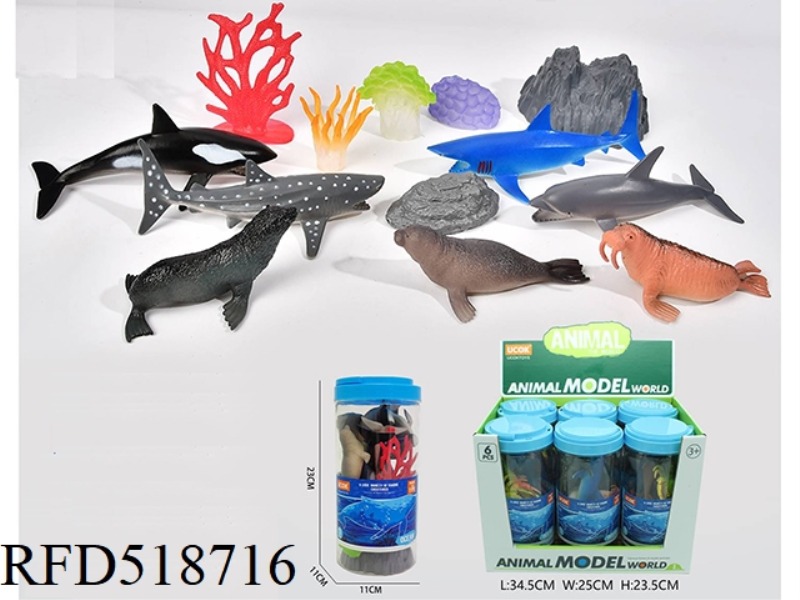 13-PIECE SET MARINE ANIMAL BARREL 6PCS