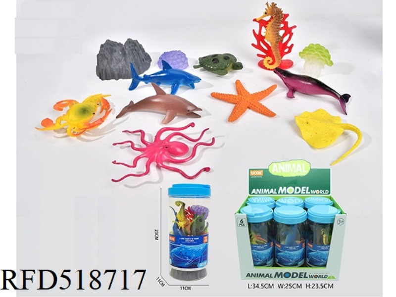 13-PIECE SET MARINE ANIMAL BARREL 6PCS
