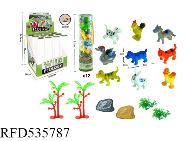 10 CARTOON POULTRY 2 TREES 2 GRASS 2 ROCKS 12PCS