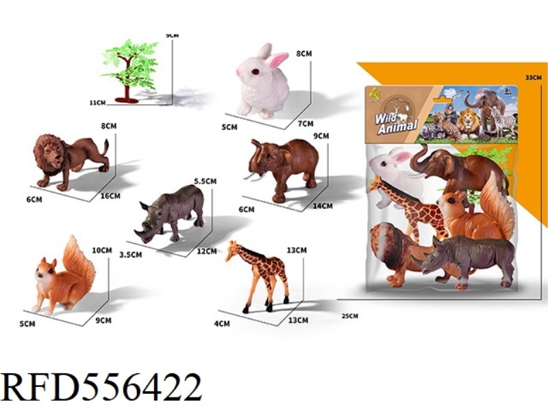 6 SIMULATED ANIMALS PLUS 1 TREE